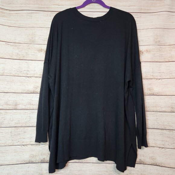 Laurie Felt Women's Cashmere Blend Intarsia V-Neck Sweater Top Black Size 2X - Picture 10 of 13